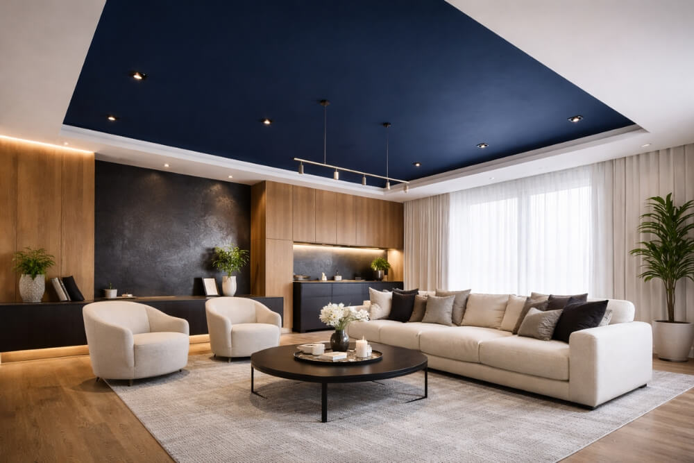 pomysł na sufit w ciemniejszym kolorze pomysł na sufit akcentowy