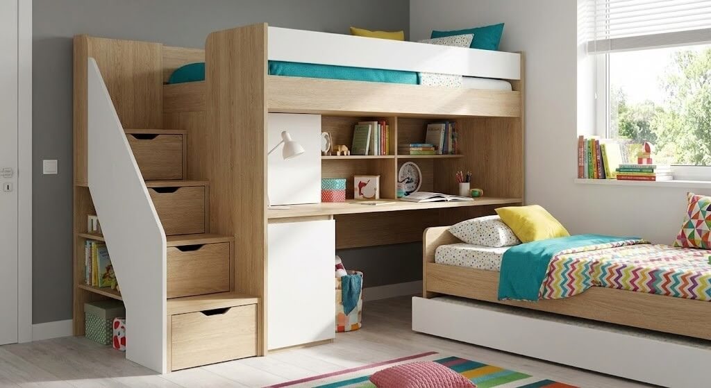 meble wielofunkcyjne jako podział pokoju dzieci