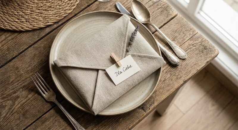 serwetka na stół złożona w kopertę