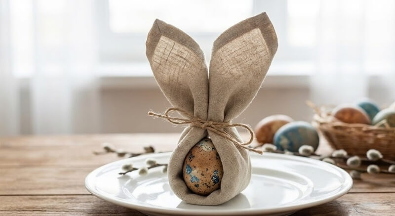 jak ułożyć serwetki na stole w kształcie króliczka wielkanocnego