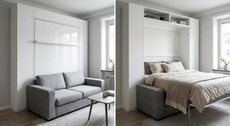 jak urządzić mały salon z ukrytym łóżkiem