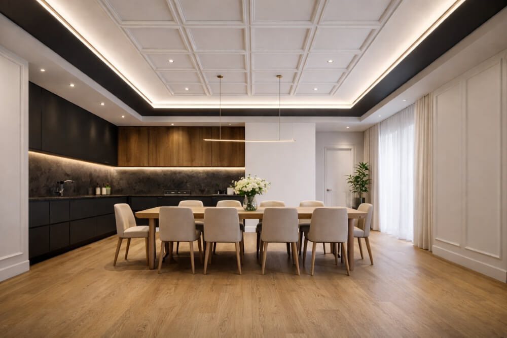 sufit z dodatkiem trików optycznych sufit z wykorzystaniem trików optycznych