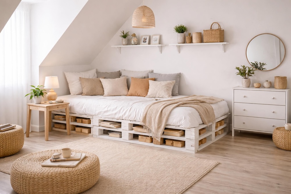 łóżko z palet - inspiracje dla jednej osoby 