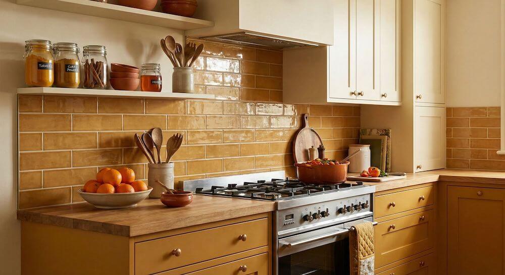 Ochra na frontach kuchennych i płytkach w kuchni 