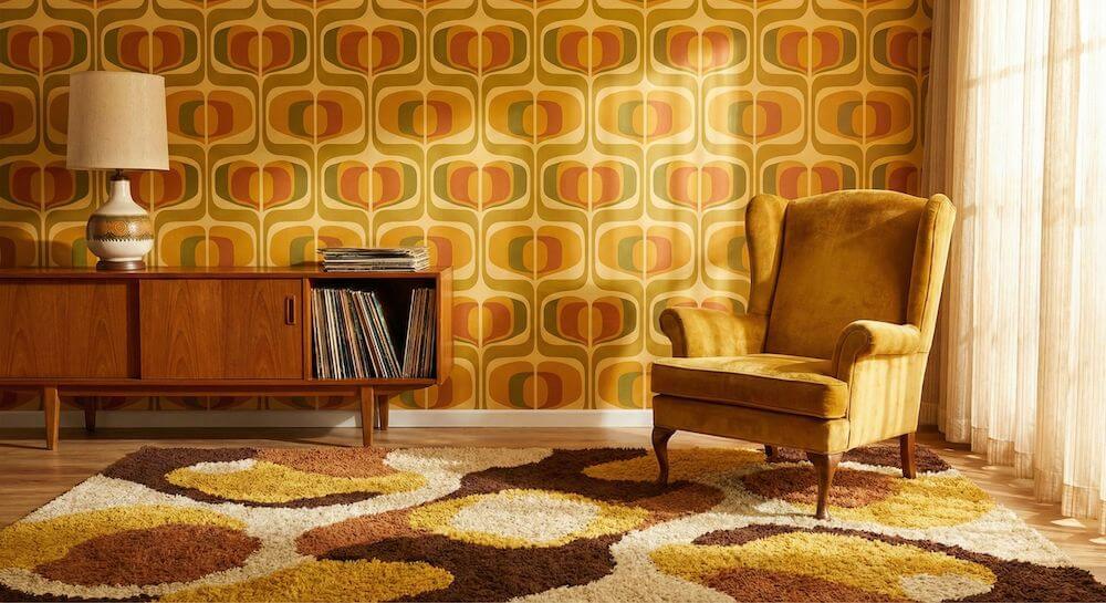 Ochra we wnętrzach retro 