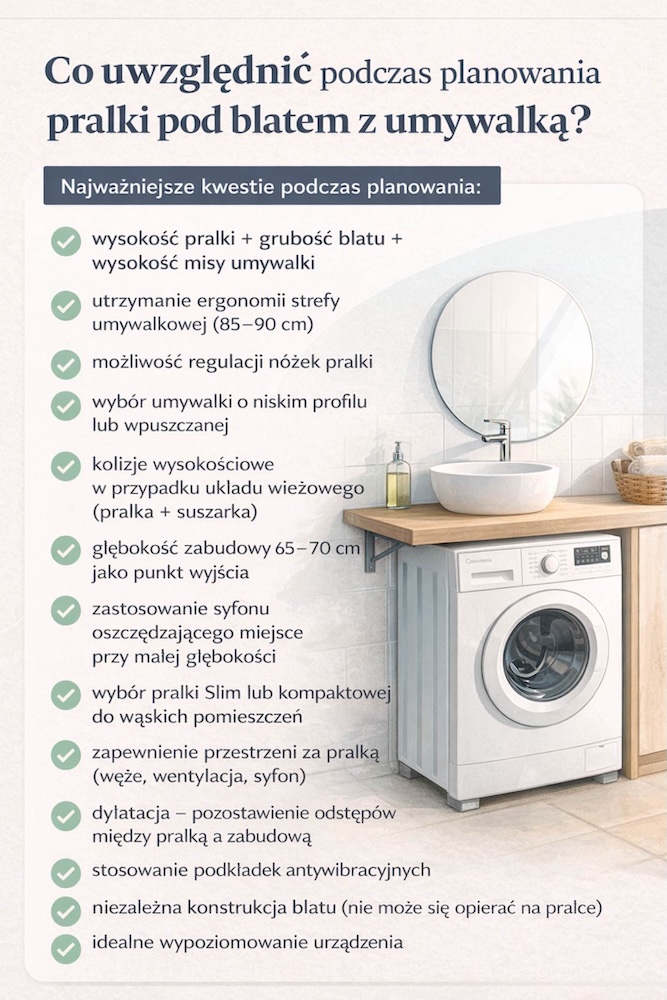 pralka pod blatem i umywalka nablatowa - co uwzględnić 
