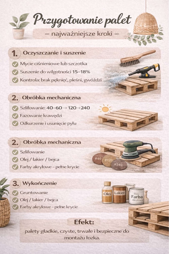 przygotowanie palet do budowy łóżka krok po kroku 