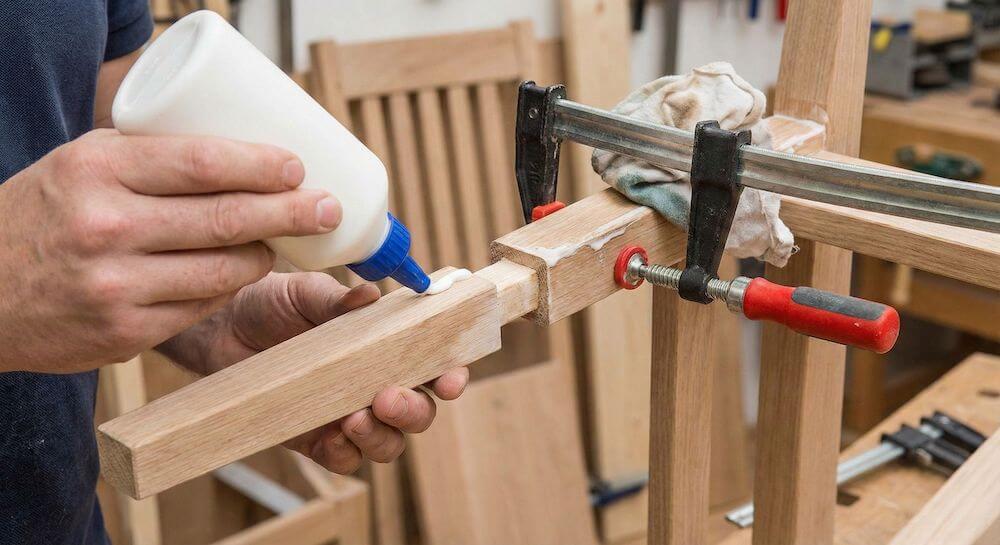 Klejenie luźnych elementów przed odnowieniem krzesła 