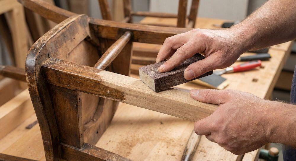 Renowacja krzesła - szlifowanie starych powłok