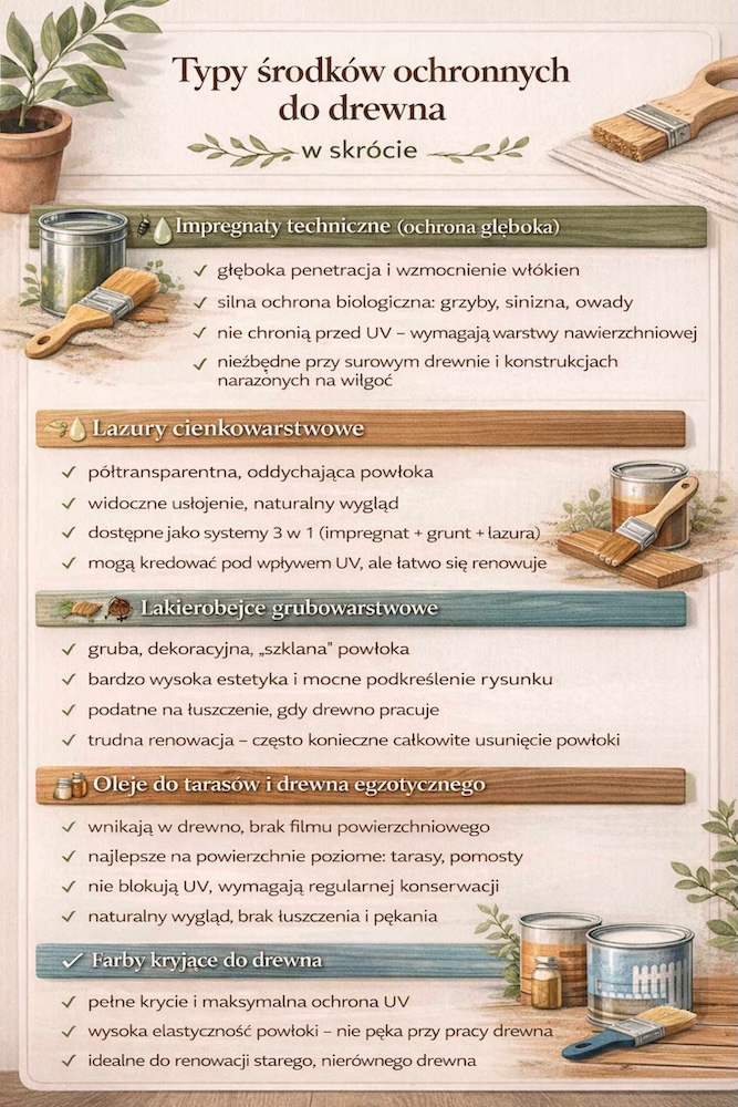 typy środków ochronnych do drewna 
