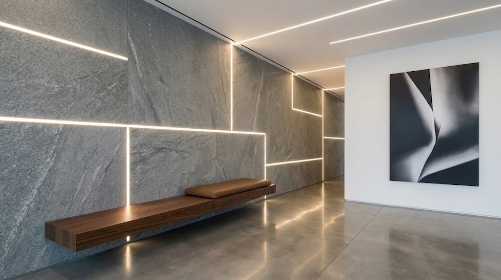 nowoczesne wnętrze z kamieniem na ścianie wnętrze z nowoczesnym wykończeniem z kamienia