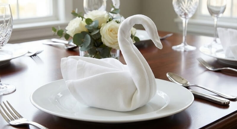 serwetka na stół jako łabędź 
