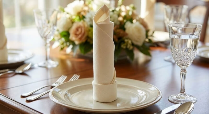 serweta złożona na talerzu w formie świecy
