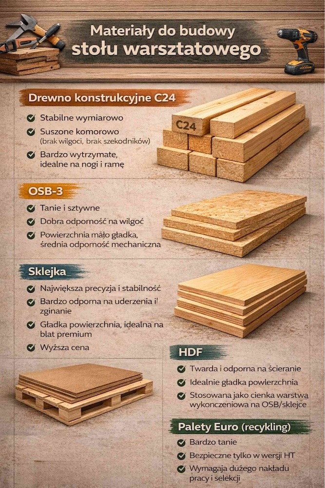 stół warsztatowy samoróbka - materiały do budowy 