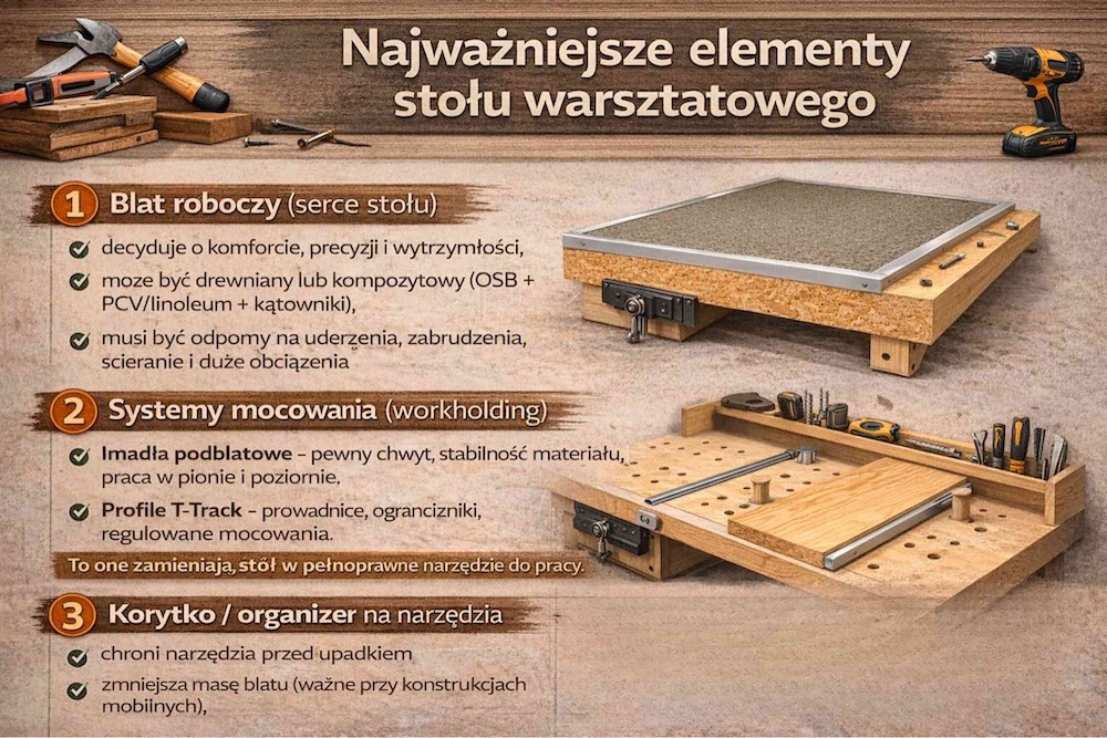 stół warsztatowy samoróbka - najważniejsze części 