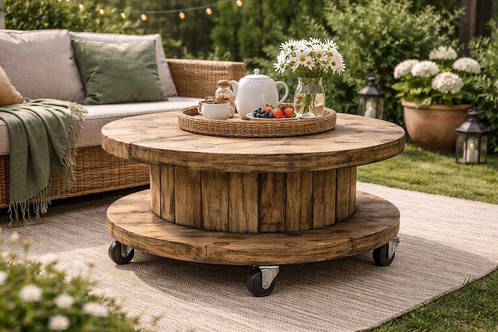 stolik ze szpuli na kółkach 