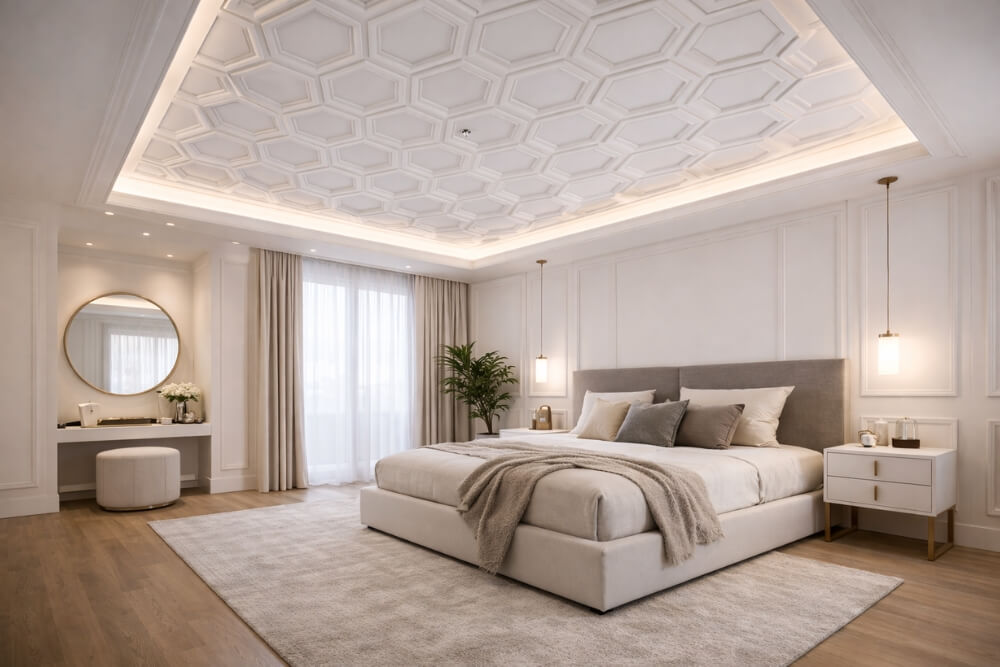 pomysł na sufit z wykorzystaniem paneli 3d pomysł na sufit z panelami 3d