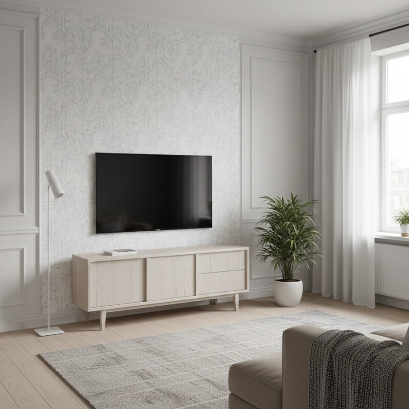 tapeta za telewizorem w stylu minimal