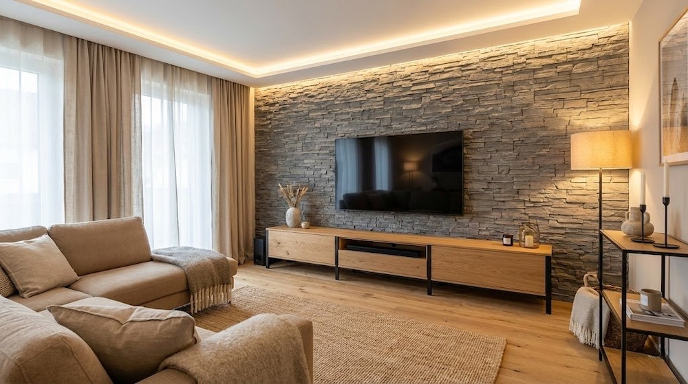 z czym połączyć kamień na ścianie telewizyjnej z czym połączyć kamień na ścianie z telewizorem