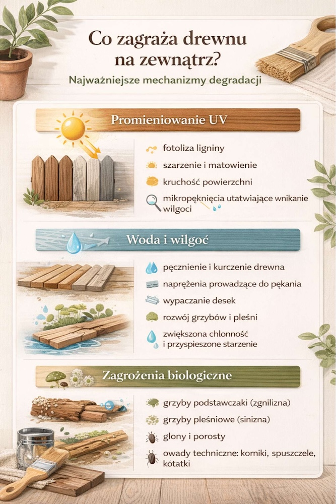 co zagraża drewnu w ogrodzie 