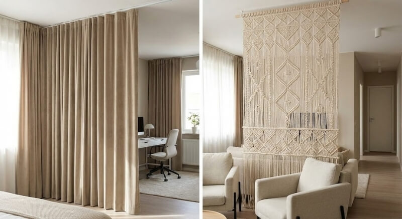 subtelne makramy do odzielenia stref w mieszkaniu zasłony izolujące dźwięk jako przegroda pokoi