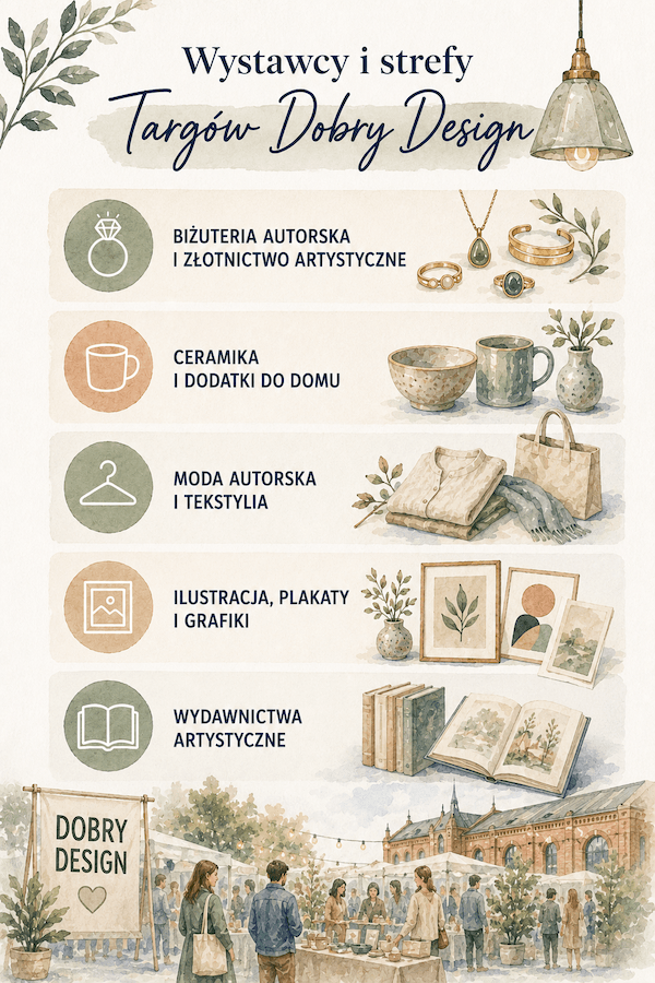 Targi Dobry Design – wystawcy i strefy wydarzenia Infografika przedstawiająca strefy Targów Dobry Design