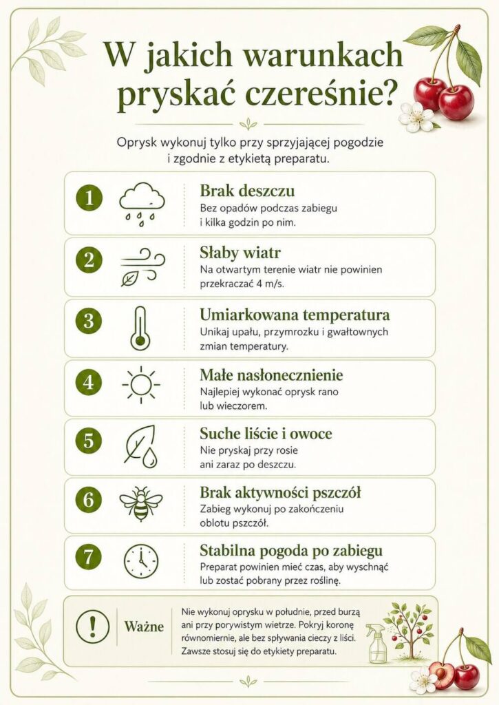W jakich warunkach pryskać czereśnie? Kiedy pryskać czereśnie na robaka? Najlepsze warunki